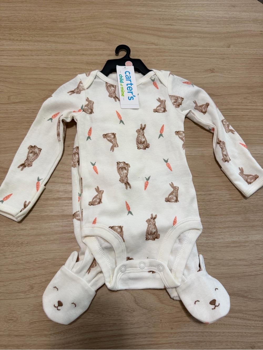 child of mine Cream Bunny & Carrot Long-Sleeve One-Piece